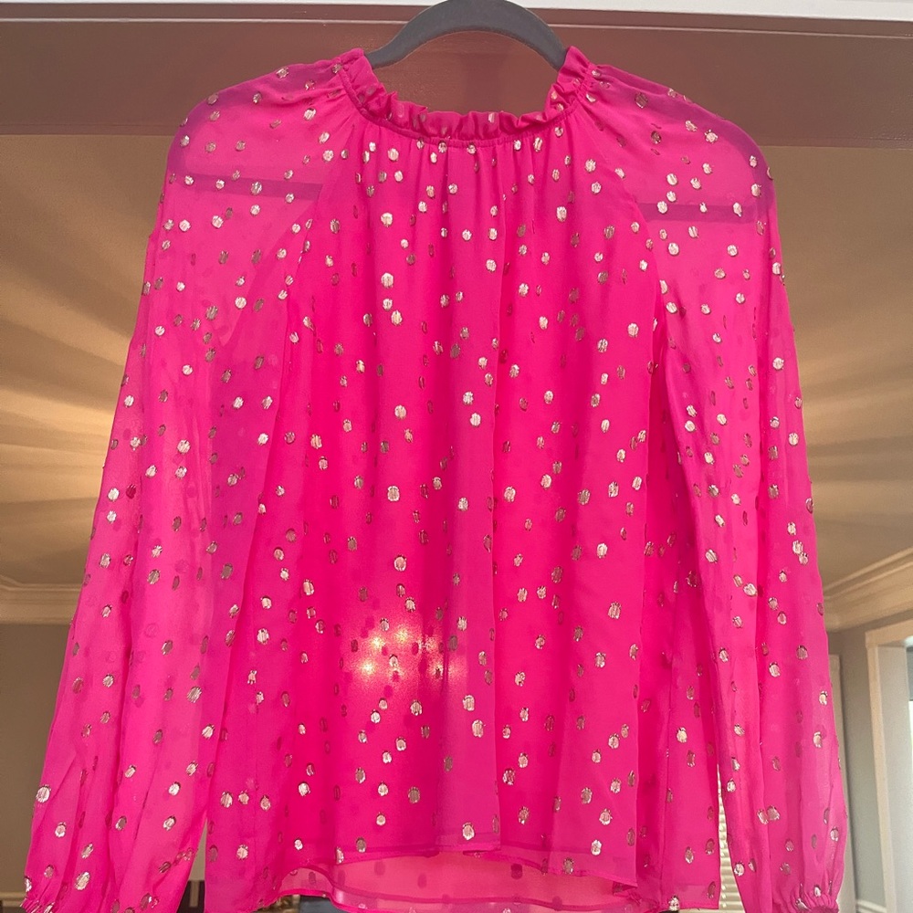 NWT Lilly Pulitzer pink sheer blouse with gold polka-dot pattern. Size XS